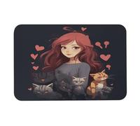 asbwuo Tappetino da bagno in terra diatomacea con angoli arrotondati e stampa Una ragazza che ama i gatti, antiscivolo, per a, lavandino, vasca da bagno e WC, 61x89 cm (24x35 pollici).