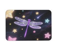 asbwuo Tappetino da bagno in terra diatomacea con angoli arrotondati, stampa di libellula viola e stelle brillanti, antiscivolo, per a, lavandino, vasca da bagno e WC, 61x89 cm (24x35 pollici).