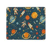 asbwuo Tappetino per mouse con bordi cuciti, antiscivolo, impermeabile, in gomma, motivo pianeti, razzi e astronauti tra le stelle, 18 x 22 cm