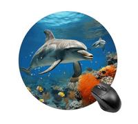 asbwuo Tappetino per mouse confortevole, impermeabile, antiscivolo, con base in gomma, motivo: delfini, blu, rotondo, stampato, per computer portatile, ufficio