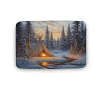 asbwuo Tappeto da bagno con falò da campeggio invernale, tappetino da bagno con paesaggi li innevati e retro antiscivolo, in microfibra per a, lavandino, ingresso, 50,8 x 81,3 cm