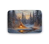 asbwuo Tappeto da bagno con falò da campeggio invernale, tappetino da bagno con paesaggi li innevati e retro antiscivolo, in microfibra per a, lavandino, ingresso, 40,6 x 61 cm