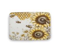 asbwuo Tappeto da bagno con motivo a nido d'ape e, con retro antiscivolo e motivo a paesaggi di girasoli retrò, in morbida microfibra per a, lavandino e ingresso, 40,6 x 61 cm
