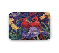 asbwuo Tappeto da bagno con uccellino rosso, motivo floreale con foglie acquerellate e retro antiscivolo, in microfibra per a, lavandino, ingresso, 50,8 x 81,3 cm