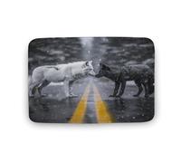 asbwuo Tappeto da bagno Playful Snowy Road, tappeto da bagno bianco Tree Wolf con retro antiscivolo, morbido tappetino in microfibra per a, lavandino, ingresso, 50,8 x 81,3 cm
