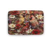 asbwuo Tappeto da bagno vintage con uccellino rosso, motivo floreale a quadretti con retro antiscivolo, in microfibra per a, lavandino, ingresso, 50,8 x 81,3 cm