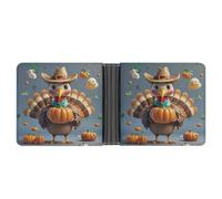 asbwuo Turkey Pumpkin Bird Leather Bifold Wallet with 2 Hidden Pockets 6 Card Slots Slim Wallets for Cash, Cards, And ID