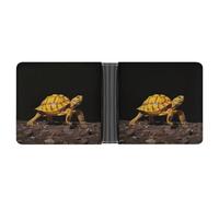 asbwuo Turtle Ground Walking Leather Bifold Wallet with 2 Hidden Pockets 6 Card Slots Slim Wallets for Cash, Cards, And ID