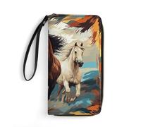 asbwuo Un modello con cavalli come sfondo Portafoglio da donna in pelle Portamonete Pochette da polso Portafogli lunghi da viaggio Porta carte