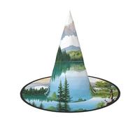 asbwuo (Vista sul lago di montagna, giornata di sole,) Cappello pieghevole stampato per Halloween, costume da festa, cosplay, festa, cappelli da strega