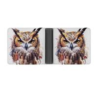 asbwuo Watercolor Cool Owl Head Leather Bifold Wallet with 2 Hidden Pockets 6 Card Slots Slim Wallets for Cash, Cards, And ID