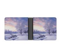 asbwuo Winter Landscape Leather Bifold Wallet with 2 Hidden Pockets 6 Card Slots Slim Wallets for Cash, Cards, And ID
