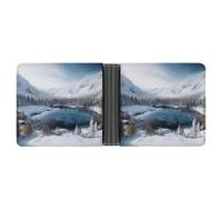 asbwuo Winter Mountains Snow Scene Leather Bifold Wallet with 2 Hidden Pockets 6 Card Slots Slim Wallets for Cash, Cards, And ID