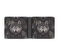 asbwuo Wolf Head Pattern Leather Bifold Wallet with 2 Hidden Pockets 6 Card Slots Slim Wallets for Cash, Cards, And ID