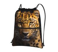 asbwuo Zaino con coulisse e cerniera con tasca stampata floreale leopardata dagli occhi profondi, adatto per i viaggi