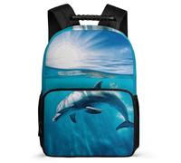 asbwuo Zaino leggero e casual con motivo a delfino che nuota nel mare blu, borsa da lavoro, design classico e resistente per l'uso quotidiano.