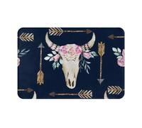 asbwuo Zerbino per ingresso con motivo floreale, teschio di toro, freccia, stile boho, resistente, per esterni e interni, zerbino decorativo luminoso in flanella per comodino e soggiorno