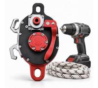 Ascensore su corda per trapano senza fili, discensore a comando manuale | Corpo in acciaio legato e acciaio inox da 2,2 kg per corda statica da 10,5 a 11 mm; strumento motorizzato non incluso (rosso)