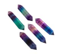 ASCFTWRA Bacchetta di Cristallo di Fluorite Arcobaleno Naturale al Quarzo | Obelisco curativo 5 pezzi, cristalli a doppia terminazione, pietra energetica Reiki per la decorazione domestica