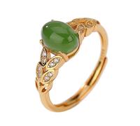 ASCHXUGX Anello A Orecchio Di Grano in Argento Sterling E Placcato Oro Con Gemma A Faccia D'uovo Regolabile, Elegante Anello in Argento Sterling S925 Per Donne,D'oro,6