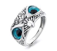 ASCHXUGX Anello Aperto in Argento Sterling Vintage Con Gufo Dagli Occhi Blu, Anello Da Donna in Argento Sterling S925 Alla Moda,Argento,8