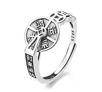 ASCHXUGX Anello Aperto Vintage in Argento Sterling Con Moneta Portafortuna, Elegante Anello in Argento Sterling S925 Per Donna,Argento,5
