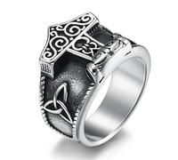 ASCHXUGX Anello Da Uomo Con Martello Di Odino Thor, Anello Vintage Da Uomo in Acciaio Inossidabile,Argento,8