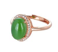 ASCHXUGX Anello Di Giada Ovale Regolabile Placcato in Oro in Argento Sterling, Anello Alla Moda in Argento Sterling S925 Per Le Donne,Verde,11