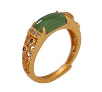 ASCHXUGX Anello Di Giada Regolabile in Argento Sterling Placcato Oro, Anello in Argento Sterling S925 Alla Moda Per Le Donne,D'oro,9