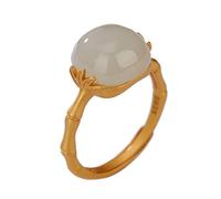 ASCHXUGX Anello Di Giada Regolabile in Argento Sterling S925 E Bambù Placcato Oro, Anello Di Gemme Da Donna Alla Moda,D'oro,12