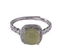 ASCHXUGX Anello Di Giada Regolabile Intrecciato in Argento Sterling, Elegante Anello in Argento Sterling S925 Per Donne,Verde,6