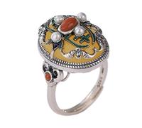 ASCHXUGX Anello Di Perle E Giada Regolabile in Argento Sterling S925 in Stile Corte D'epoca, Anello Di Gemme Da Donna Alla Moda,Argento,5