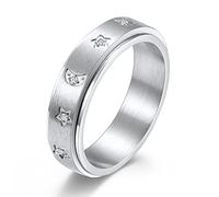 ASCHXUGX Anello Girevole Con Diamante Incastonato Stella E Luna, Anelli Da Uomo E Da Donna in Acciaio Inossidabile Alla Moda,Argento,8