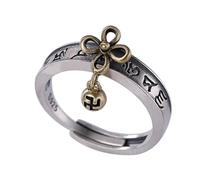 ASCHXUGX Anello Regolabile Buddista D'epoca A Sei Lettere in Argento Sterling, Anello Da Donna in Argento Sterling S925 Alla Moda,Argento,9