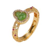ASCHXUGX Anello Regolabile Con Pietre Preziose in Stile Cinese Placcato Oro in Argento Sterling, Elegante Anello in Argento Sterling S925 Per Donne,D'oro,12