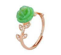 ASCHXUGX Anello Regolabile in Argento Placcato Oro Con Rosa Di Giada, Anello Da Donna in Argento Sterling S925 Alla Moda,D'oro,10