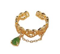 ASCHXUGX Anello Regolabile in Argento Sterling Placcato Oro Openwork Ruyi S925, Anello Con Pietre Preziose Della Moda Femminile,D'oro,8