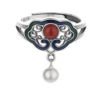ASCHXUGX Anello Vintage Di Buon Auspicio Con Nappina in Argento Sterling Aperto E Regolabile, Elegante Anello Da Donna in Argento Sterling S925,Argento,5