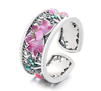 ASCHXUGX Anello Vintage in Argento Sterling Con Apertura A Forma Di Pesce Loto, Elegante Anello in Argento Sterling S925 Per Donne,Rosa,10