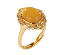 ASCHXUGX Il Pizzo D'epoca Ha Scavato L'anello Di Giada Regolabile Placcato in Argento Sterling S925, L'anello Della Pietra Preziosa Delle Signore Dell'argento Sterling Di Modo,D'oro,11