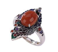 ASCHXUGX Pavone D'epoca S925 Anello Di Giada Regolabile in Argento Sterling, Anello Di Gemme Da Donna Alla Moda,Argento,7