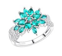 ASCHXUGX Romantico Anello Con Gemma Verde Floreale in Argento Sterling, Elegante Anello Con Gemma Da Donna in Argento Sterling S925,Verde,5