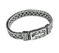 ASCHXUGX Vintage S925 argento sterling largo doppio strato braccialetto collana di grano da uomo in argento sterling catena cubana generosa fibbia bracciale, 18 cm, Argento