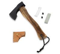 Ascia da 13'' con manico in legno,ascia da campeggio con acciaio al manganese 65,ascia forgiata a mano con fodero in pelle e manico in faggio per sminuzzare illegno,spaccare,intagliare,sopravvivere.