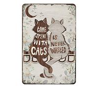 Ascigo Decorazione da parete in metallo vintage con gatto trascorso tempo con divertente gatto targa chic art decorazioni da parete in metallo divertente targa in ferro regalo per soggiorno ufficio