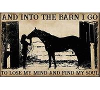 Ascigo Decorazione rustica in metallo con scritta "Girl and Into The Barn I Go to Lode My Mind" (lingua italiana non garantita), decorazione artistica da parete in metallo, divertente targa in ferro