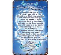 Ascigo Decorazioni in metallo per mensole, farfalla blu con scritta in inglese "To My Angel Husband", decorazione da parete in stile retrò, decorazione da parete in metallo, divertente targa in ferro