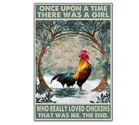 Ascigo Divertente cartello in metallo decorativo con galline "Once Upon a Time There was a Girl Who Really Loved Chickens That was Me The End" (lingua italiana non garantita), in latta per cucina