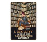 Ascigo Divertente targa in metallo con scritta in lingua inglese "Where the Adventure Begins", per libreria, bar, caffetterie, club, biblioteche, insegna in metallo, stile vintage, rustico, da parete