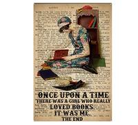 Ascigo Insegne in metallo decorative divertenti Love Reading Book Signs Once Upon a Time There was a Girl Who Loved Books Segni vintage libri segni Bookworm Biblioteca Decorazione da parete in latta